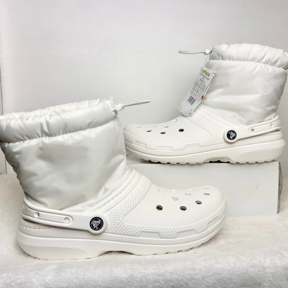 WHITE CROCS UNISEX NEO PUFF SNOW WINTER RAIN BOOTS MENS SZ 10 / WOMENS 12